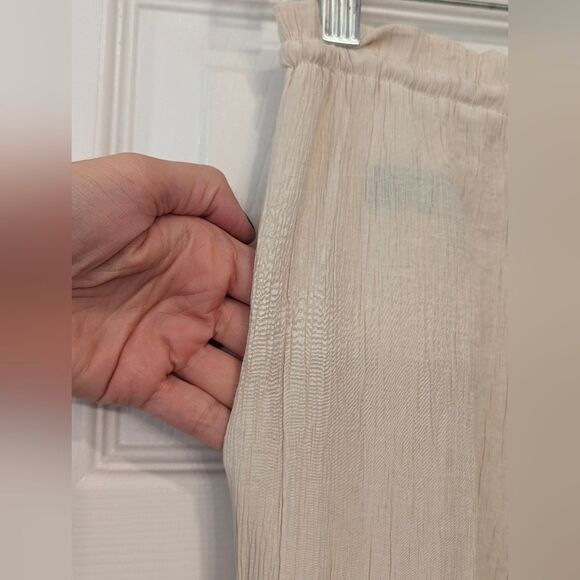 Zara Beige Textured Wave Crinkle Gauze Wide Leg Elastic Waist Sz S Pockets Boho - Picture 10 of 13